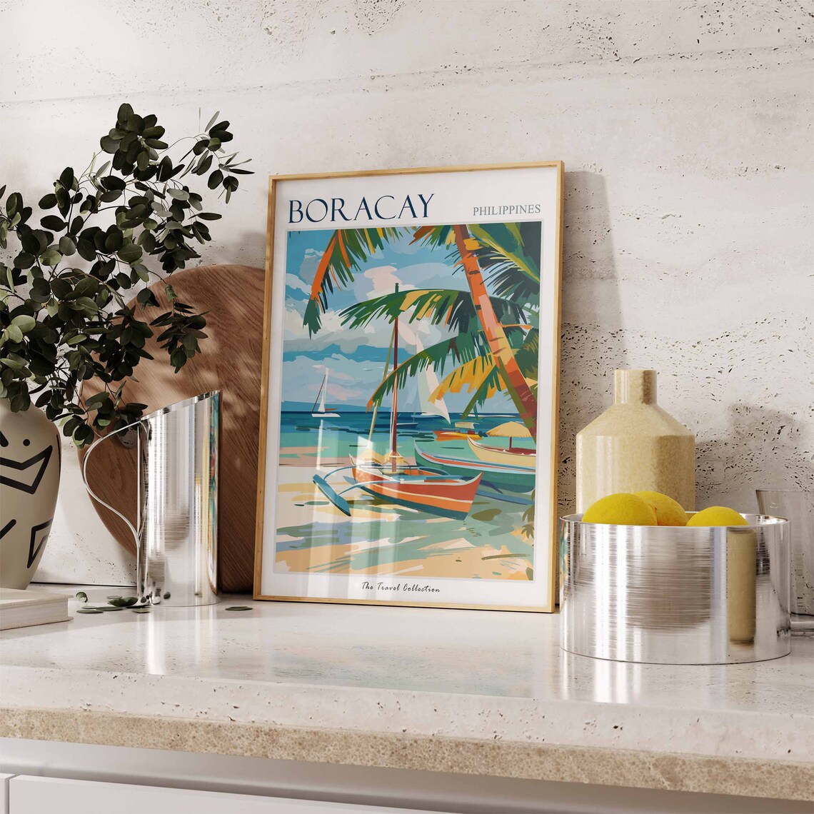 Boracay Philippines Tropical Beach Sailboats Travel Art Poster - Image 3