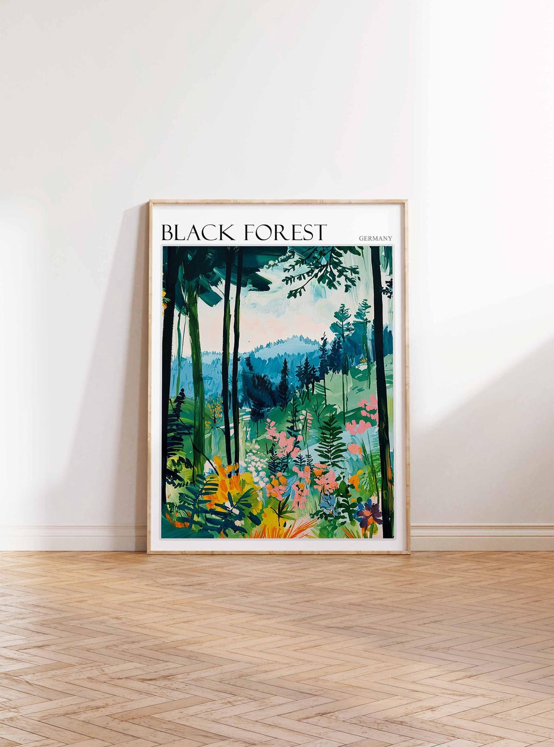 Black Forest Germany Tall Pines and Flower Meadow Scene Poster - Image 3