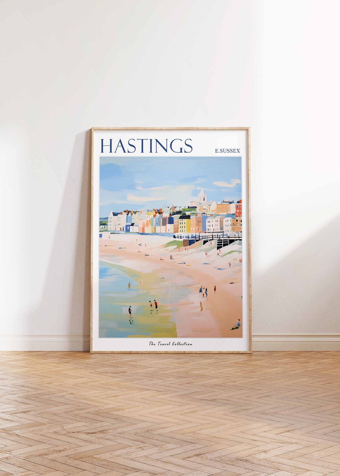 Hastings East Sussex Pastel Beach Walkers Peaceful Seaside Poster - Image 2