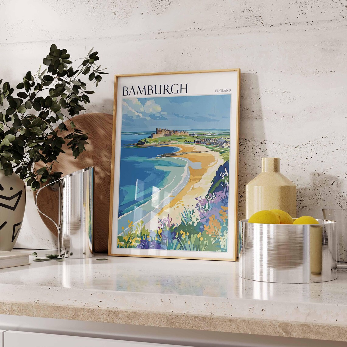 Bamburgh Poster Northumberland Poster England Travel Poster Coastal Wall Art Uk Home Decor Bamburgh Travel Print Bamburgh Wall Decor - Image 2