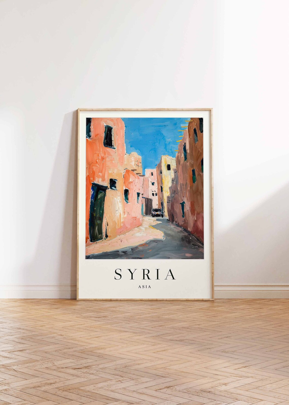Syria Sunlit Old Town Street Salmon Stone Buildings Asia Travel Poster - Image 2
