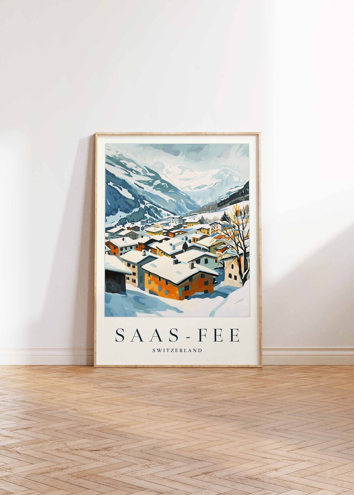 Saas Fee Switzerland Snow Rooftops Alpine Valley Winter Scene Poster - Image 2