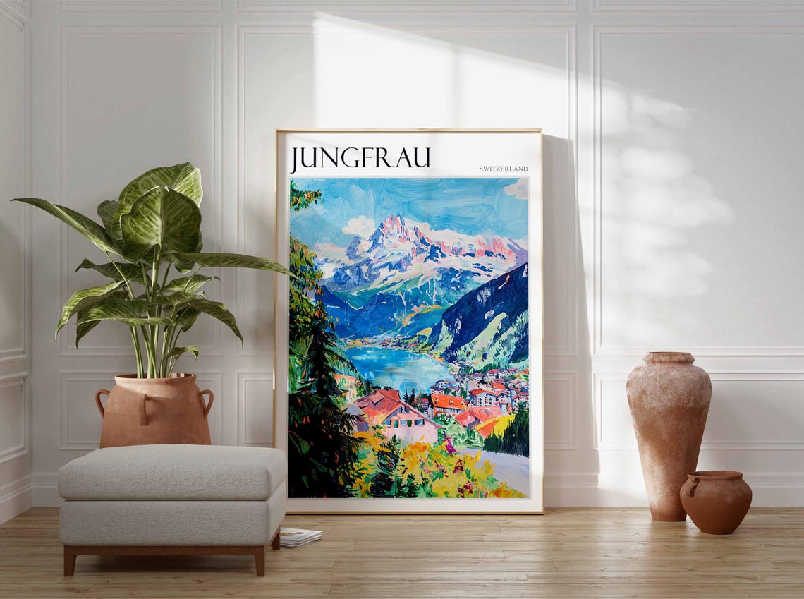 Jungfrau Poster Switzerland Travel Print Swiss Decor Europe Travel Poster European Wall Art Jungfrau Gift Jungfrau Travel Poster - Image 2