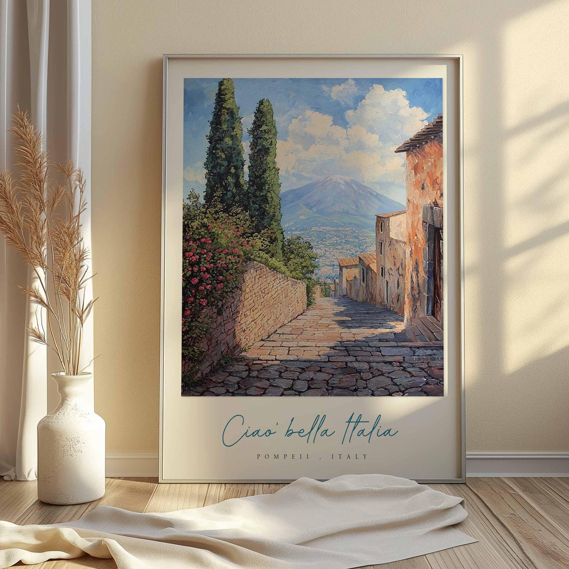 Pompeii Italy Cobbled Lane With Cypress Ciao Bella Italia Poster - Image 2