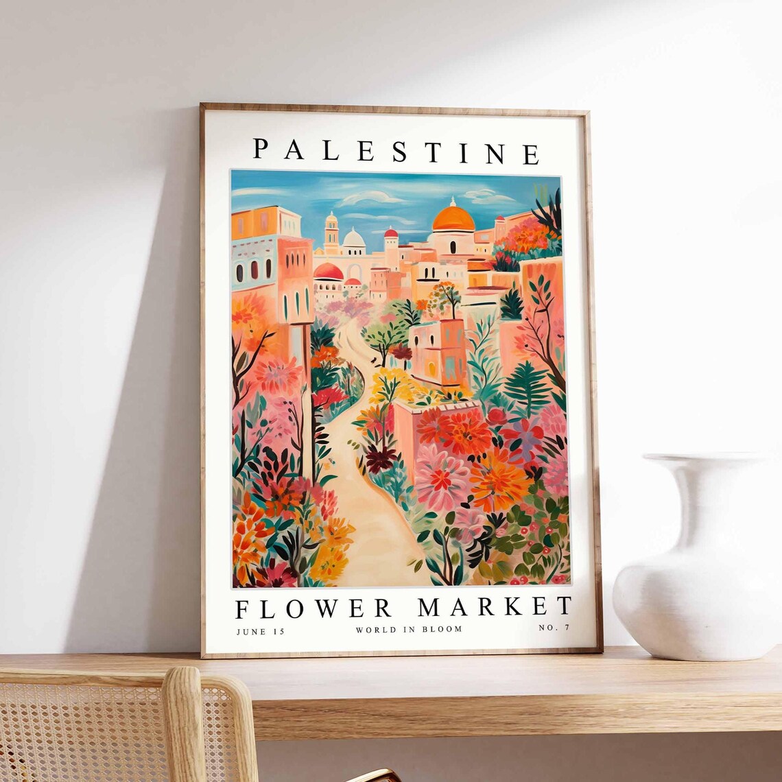 Palestine Flower Market Travel Poster, Botanical Decor