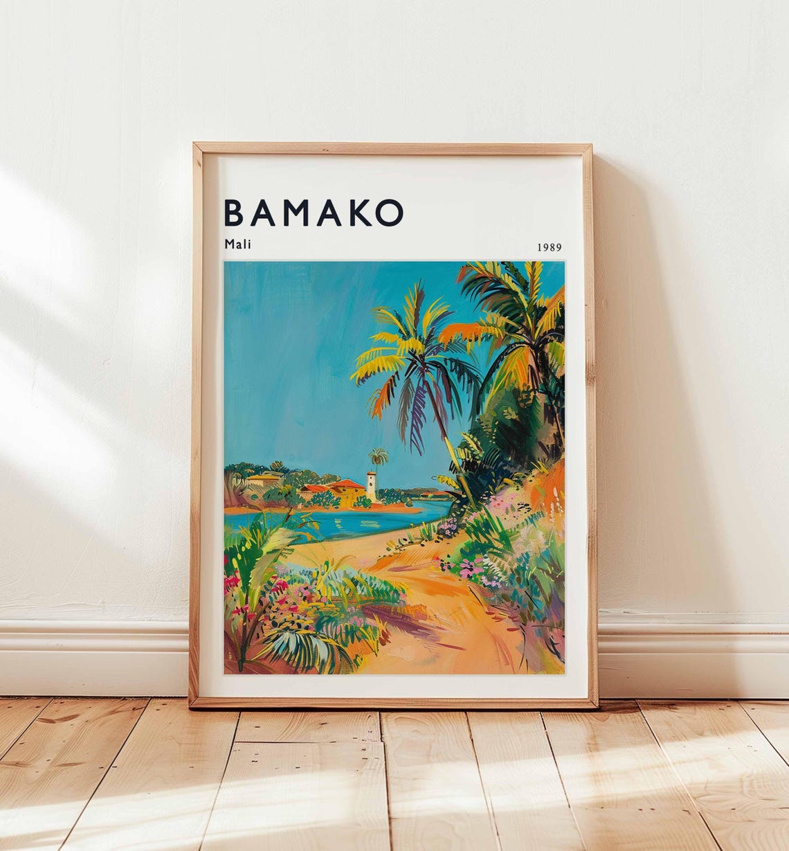 Bamako Mali 1989 Tropical Palm Trail Watercolor Travel Poster