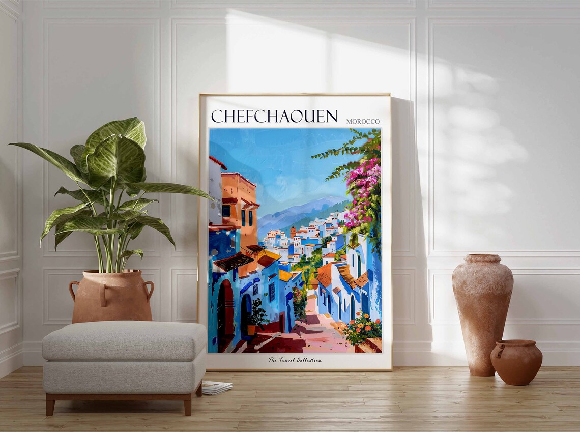Chefchaouen Poster Morocco Travel Print Moroccan Decor Africa Travel Poster African Wall Art City Print Chefchaouen Travel Poster - Image 3