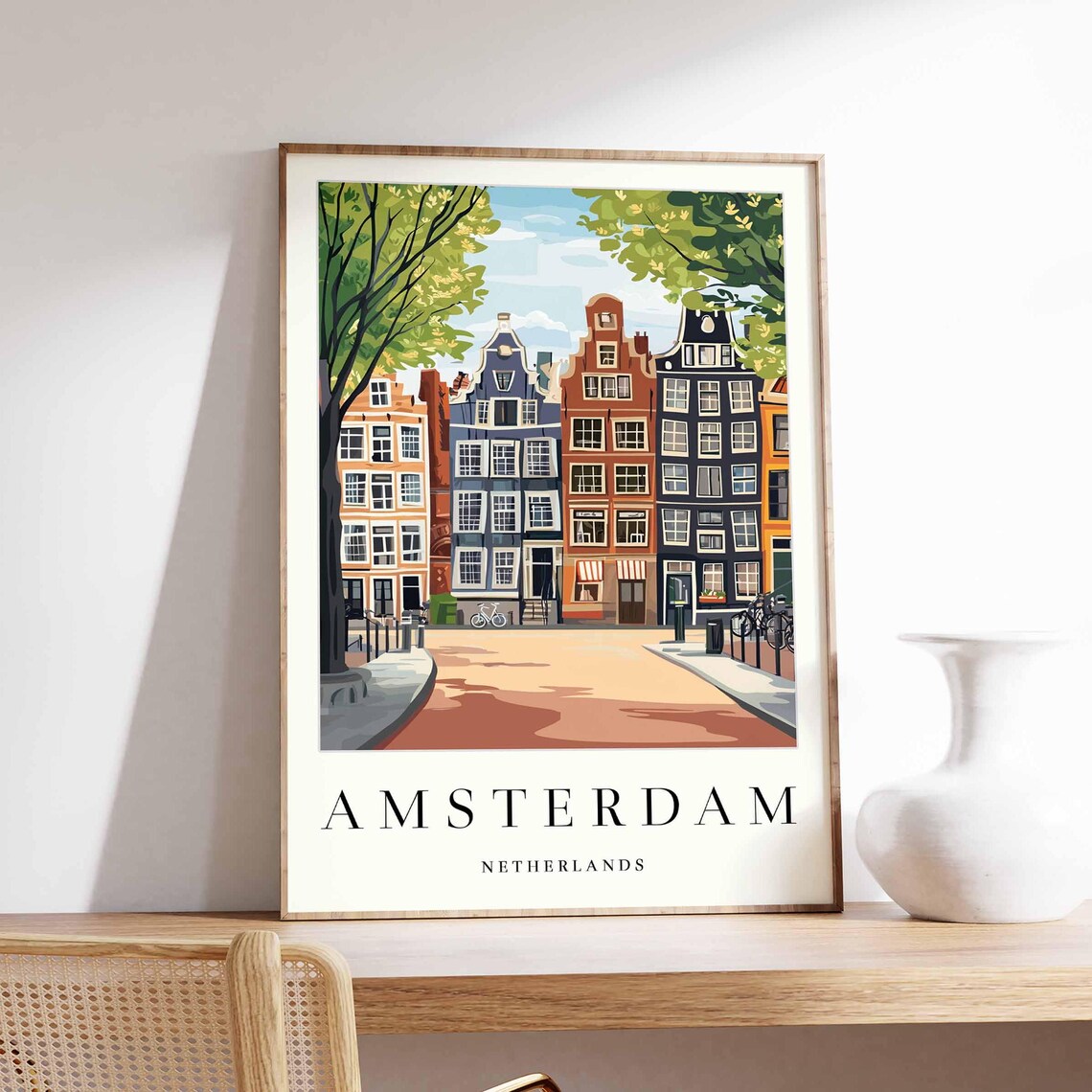 Amsterdam Canal Houses Gabled Facades Dutch Travel Art Poster