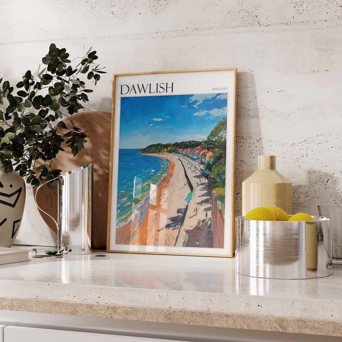 Dawlish England Curving Beach with Pastel Houses Coastal Poster - Image 2