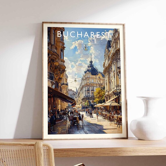 Bucharest Travel Poster Romanian Cityscape Art Print