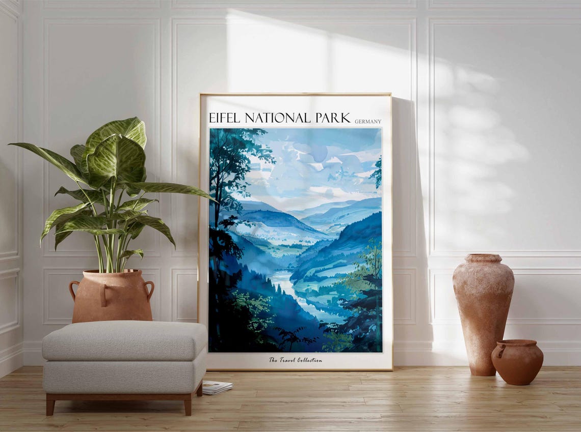 Eifel National Park Germany Misty Blue River Forest Valley Poster - Image 2