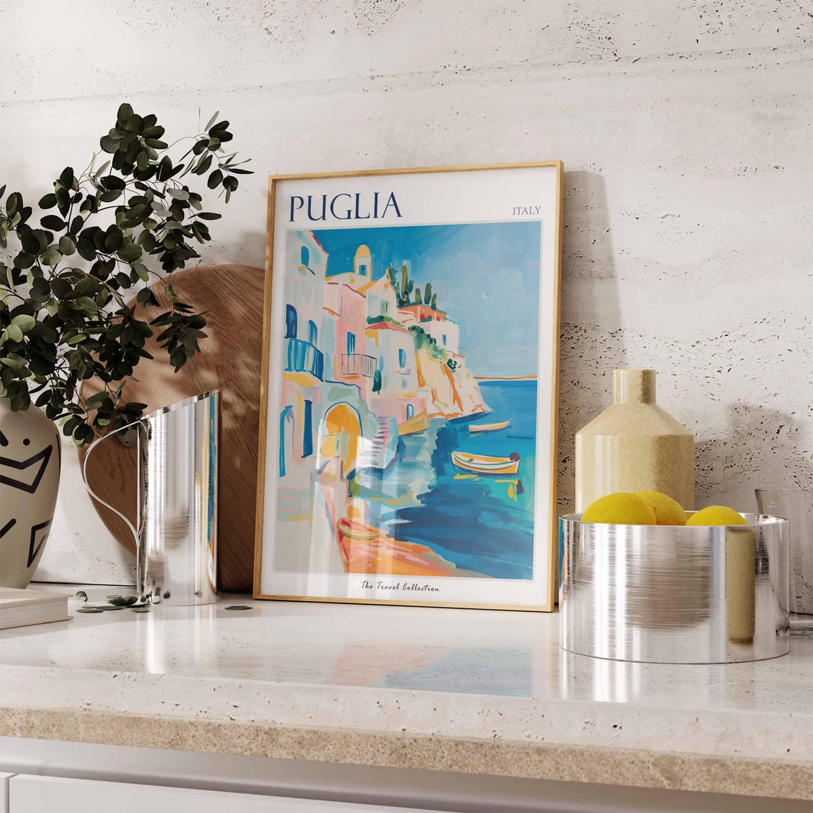 Puglia Italy Colorful Coastal Cliffside Old Town Travel Poster - Image 2