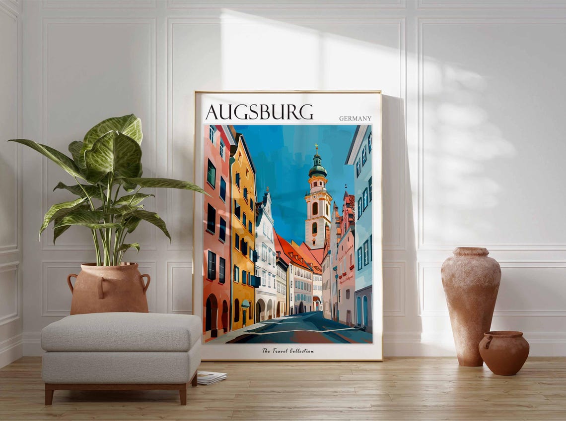 Augsburg Germany Historic Old Town Street Church Tower Poster - Image 3