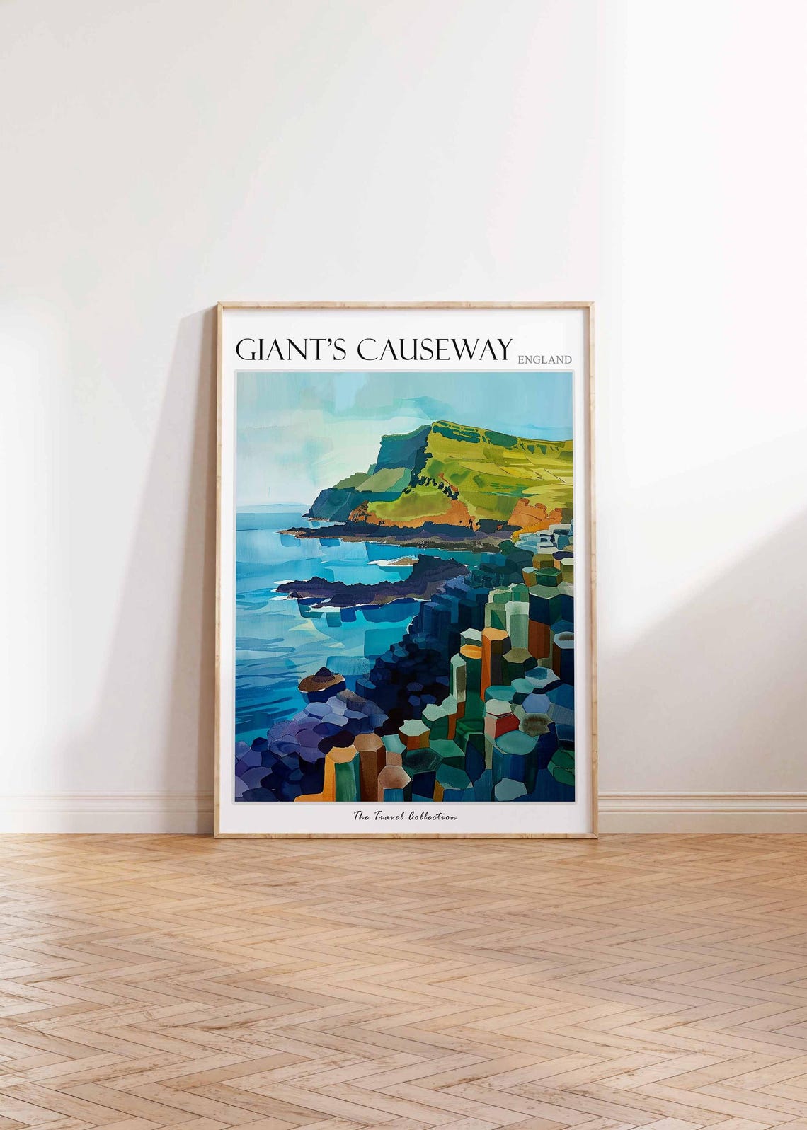 Giants Causeway Basalt Stones Green Cliffs Blue Water Art Poster - Image 2