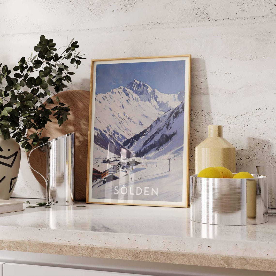 Sölden Austria Minimalist Impasto Snowfield Serene Peaks Poster - Image 2