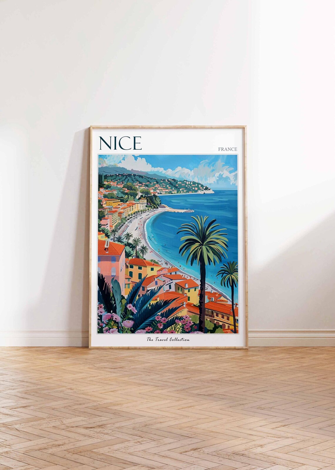 Nice France French Riviera Bay Palm Trees Painted Travel Poster - Image 2