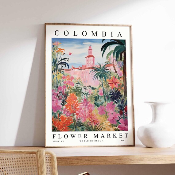 Colombia Flower Market Poster Print Colombian Floral Wall Art Decor Botanical South America Travel