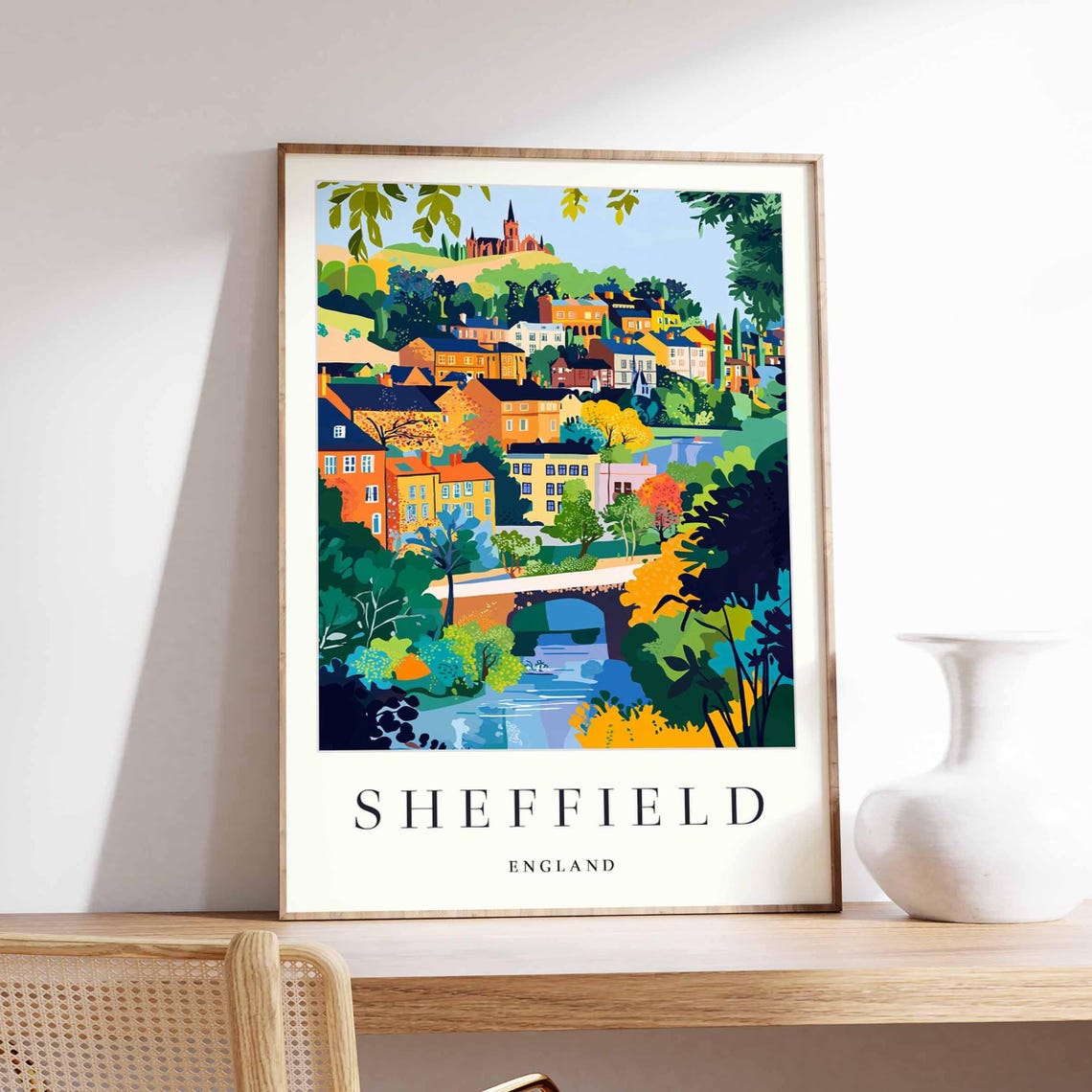Sheffield England Autumn Riverside Church On Hill View Poster