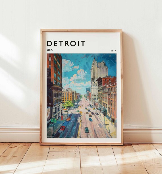 Detroit Cityscape Poster Usa Travel Art Motor City Print