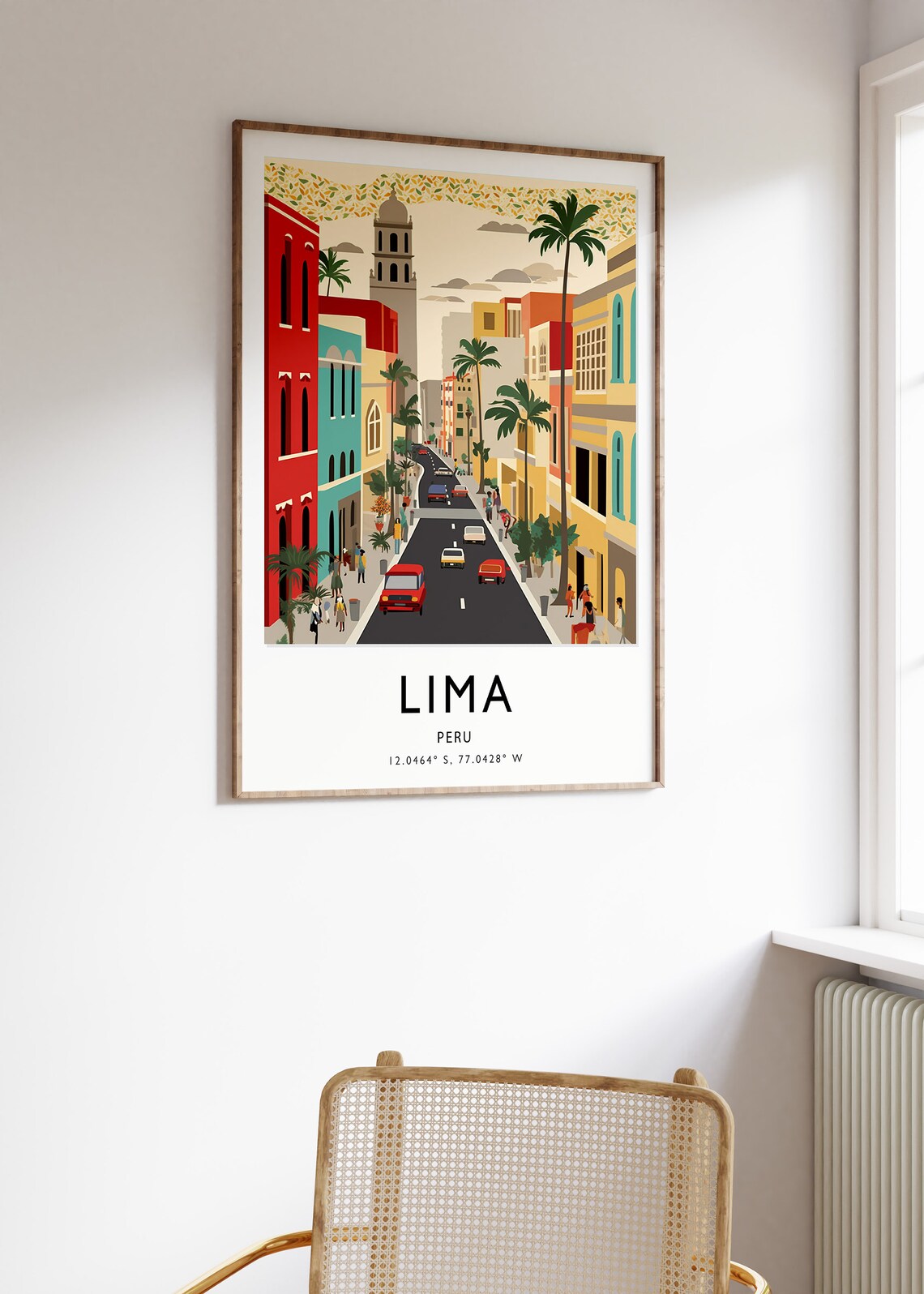 Lima Peru Colorful Colonial Street Illustration Travel Poster City Art - Image 3