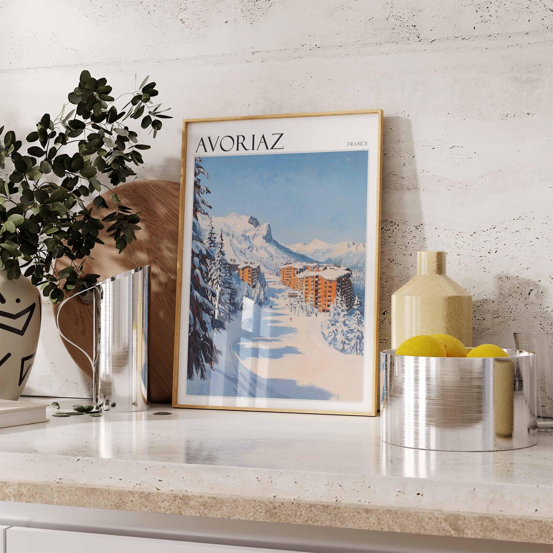 Avoriaz France Snowy Chalet Street Pines Ski Village Art Poster - Image 3