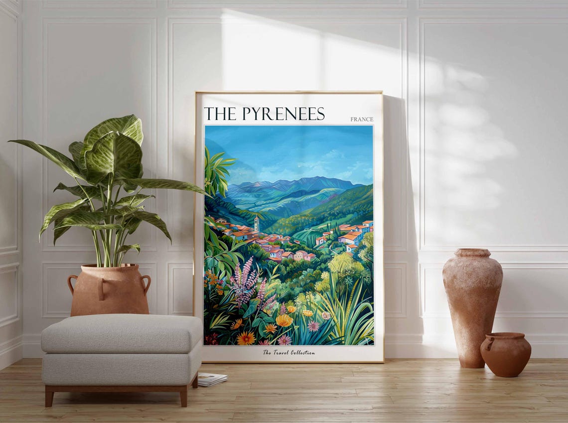 The Pyrenees Poster France Travel Print French Decor Europe Travel Poster European Wall Art Mountain Print The Pyrenees Travel Poster - Image 3