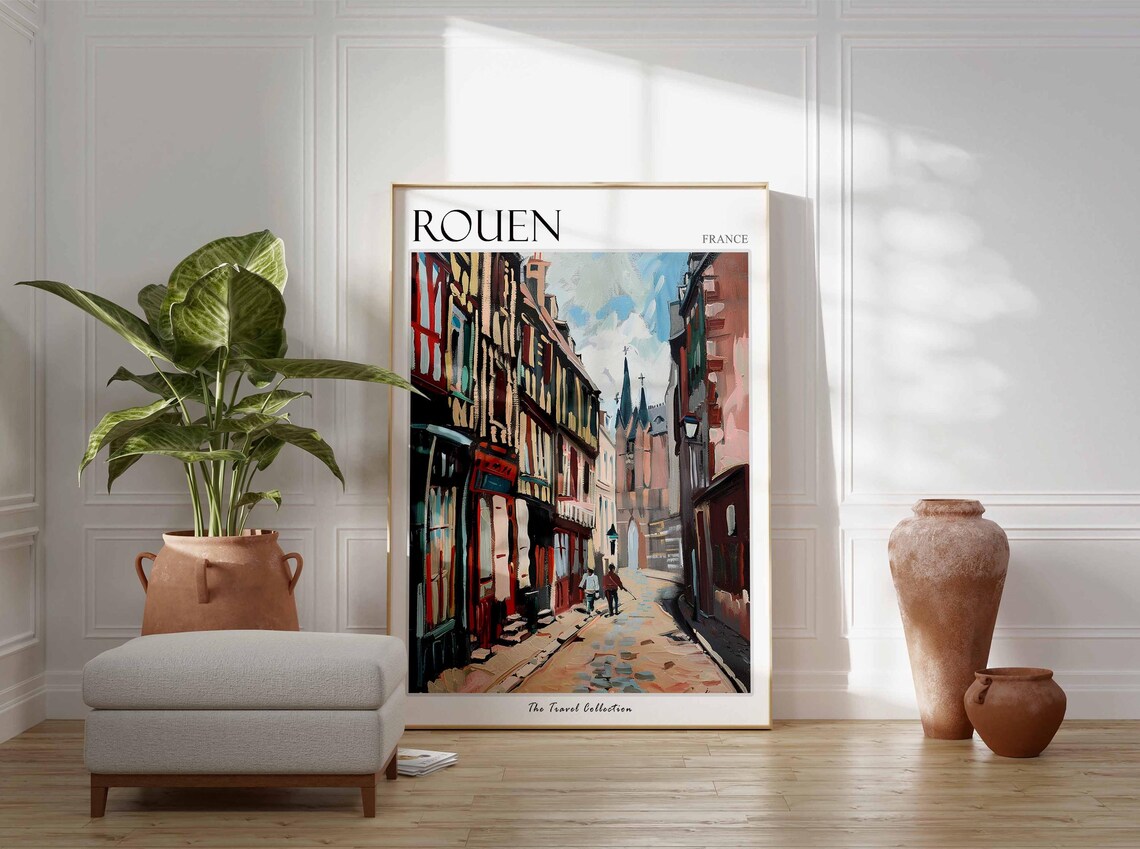 Rouen France Half Timbered Old Street Painted Travel Art Poster - Image 3