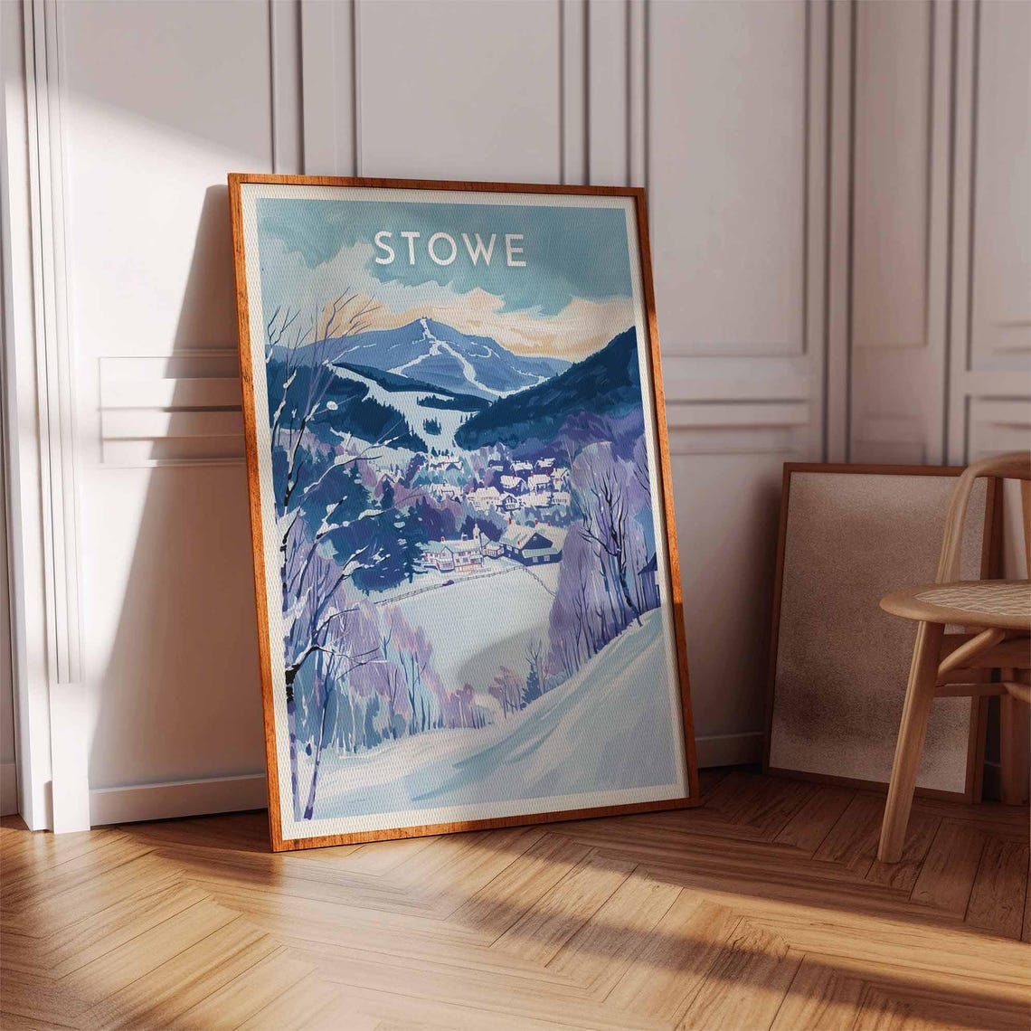 Stowe Purple Dusk Falling Gently Over Mountain Ski Trails Poster - Image 3