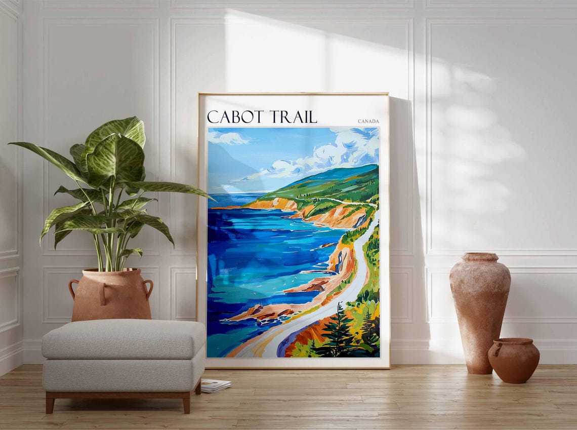 Cabot Trail Canada Winding Coastal Road Cliffs Oil Painting Poster - Image 2