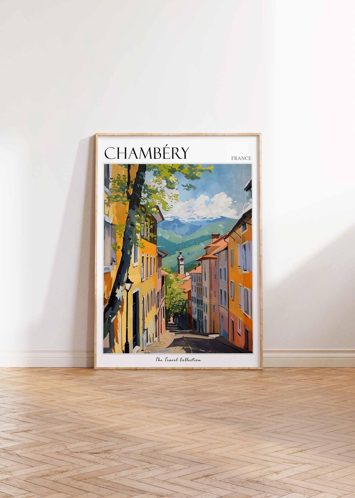 Chambery France Old Street Church Tower Mountain View Travel Poster - Image 2
