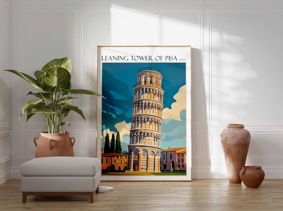 Leaning Tower Of Pisa Poster Leaning Tower Of Pisa Travel Print Italian Travel Poster Tropical Decor Travel Gift Coastal Decor - Image 2