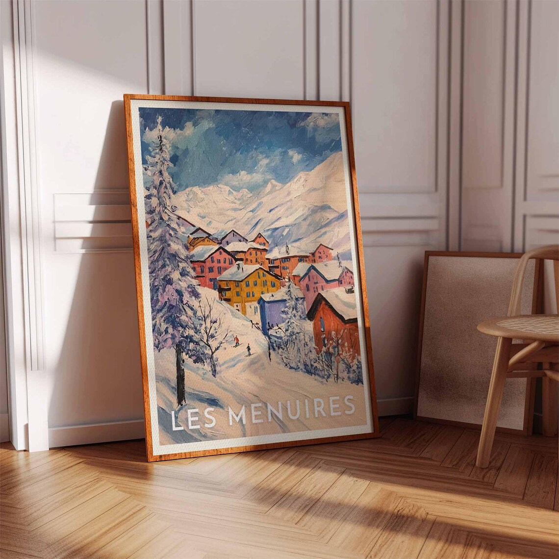 Les Menuires France Retro Ski Village Colorful Chalet Poster - Image 3