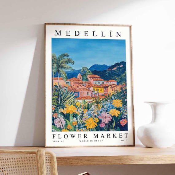 Medelln Flower Market Poster Print Colombian Floral Wall Art Decor Botanical Colombia Travel