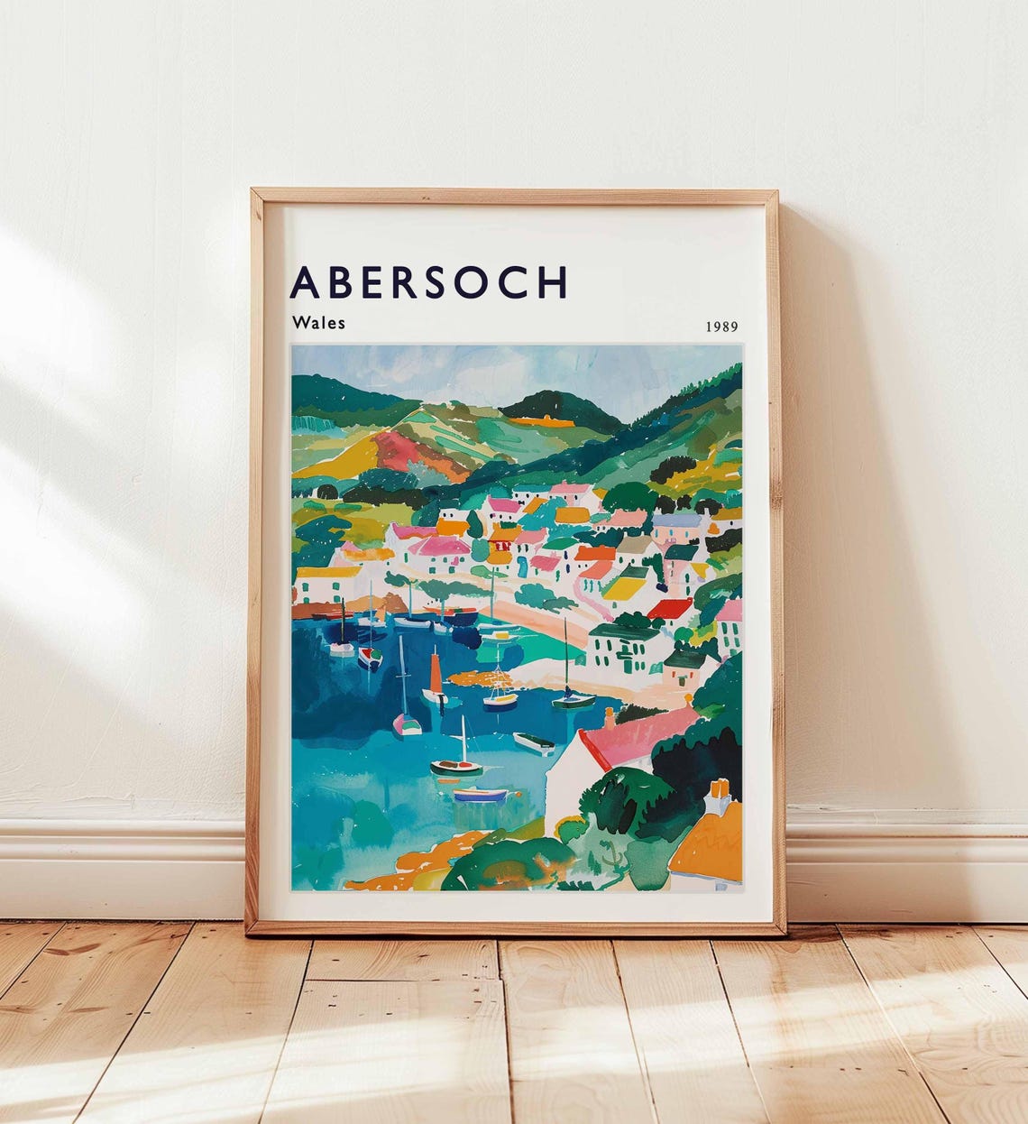 Abersoch Wales 1989 Colorful Seaside Village Harbor Travel Poster