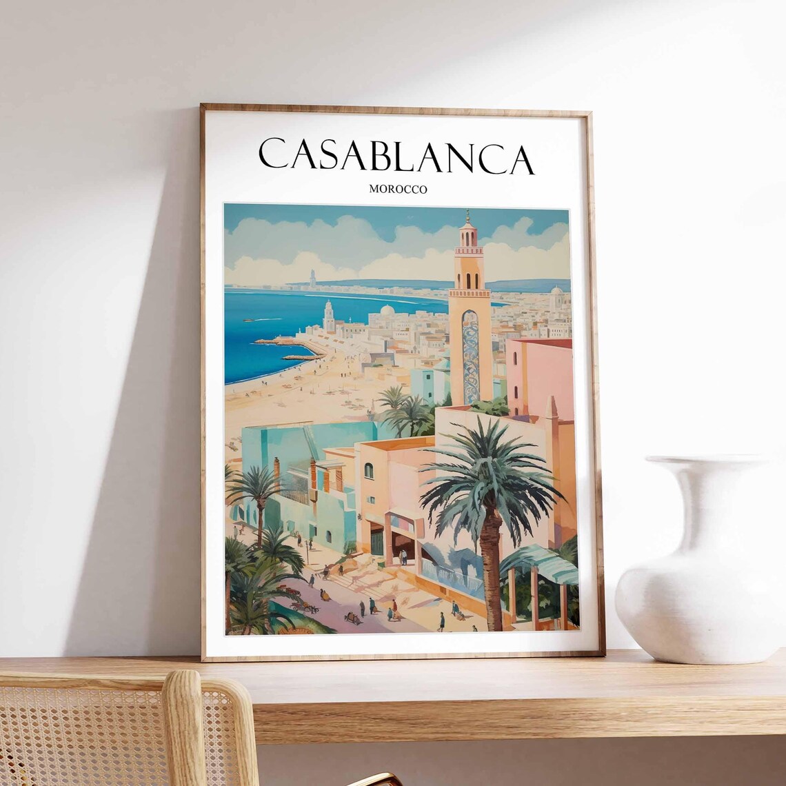 Casablanca Morocco Travel Poster, Cityscape Art