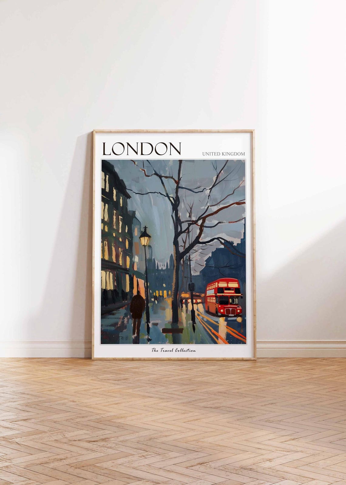 London Rainy Street Red Bus Impressionist Art Travel Collection Poster - Image 2