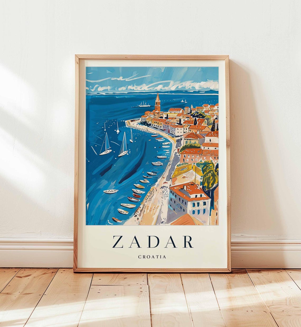 Zadar Croatia Harbor Coastal Town Painterly Illustration Art Poster