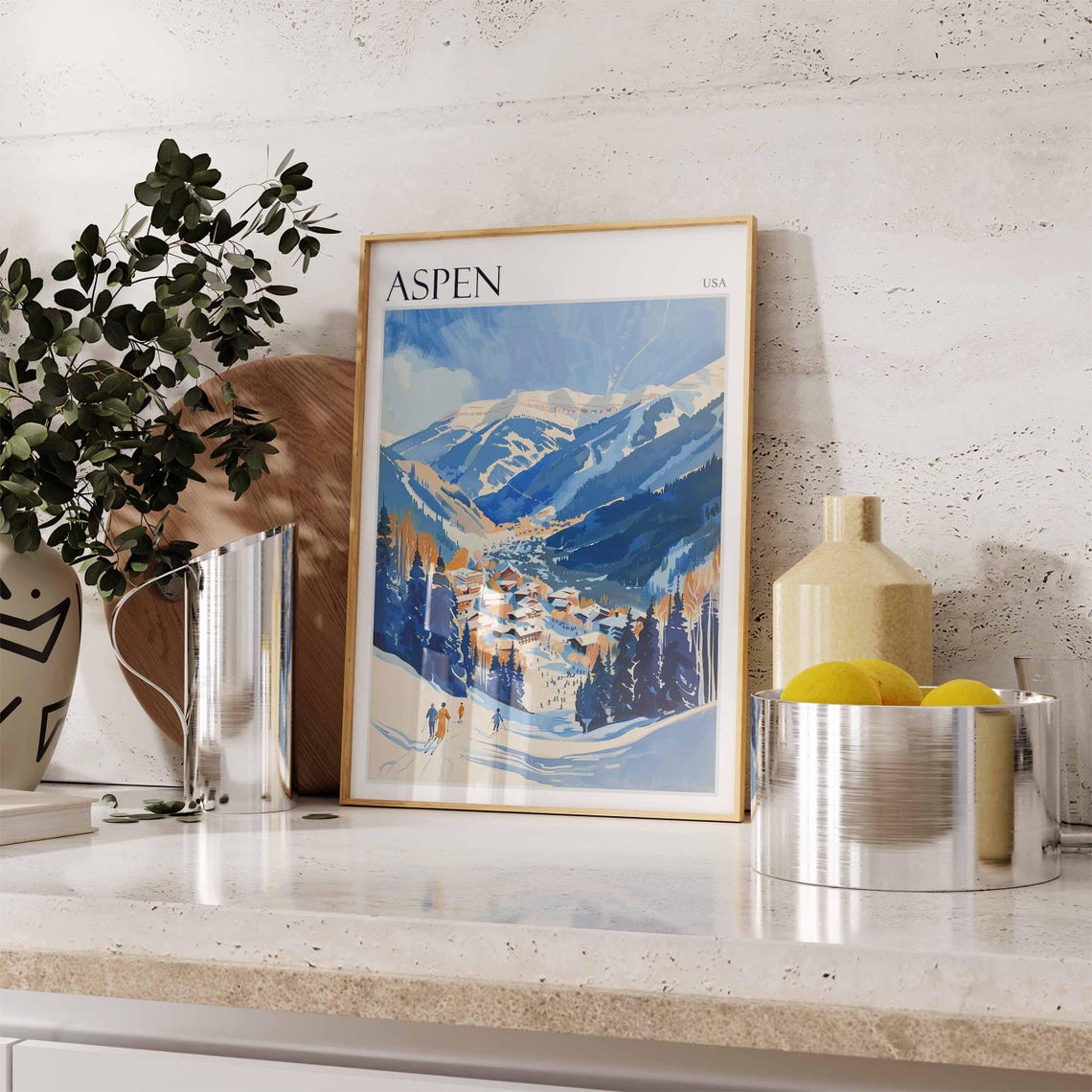 Skiing Travel Poster Skiing Art Aspen Poster Aspen Print Colorado Travel Decor Aspen Travel Art Winter Poster Aspen Travel Print - Image 2