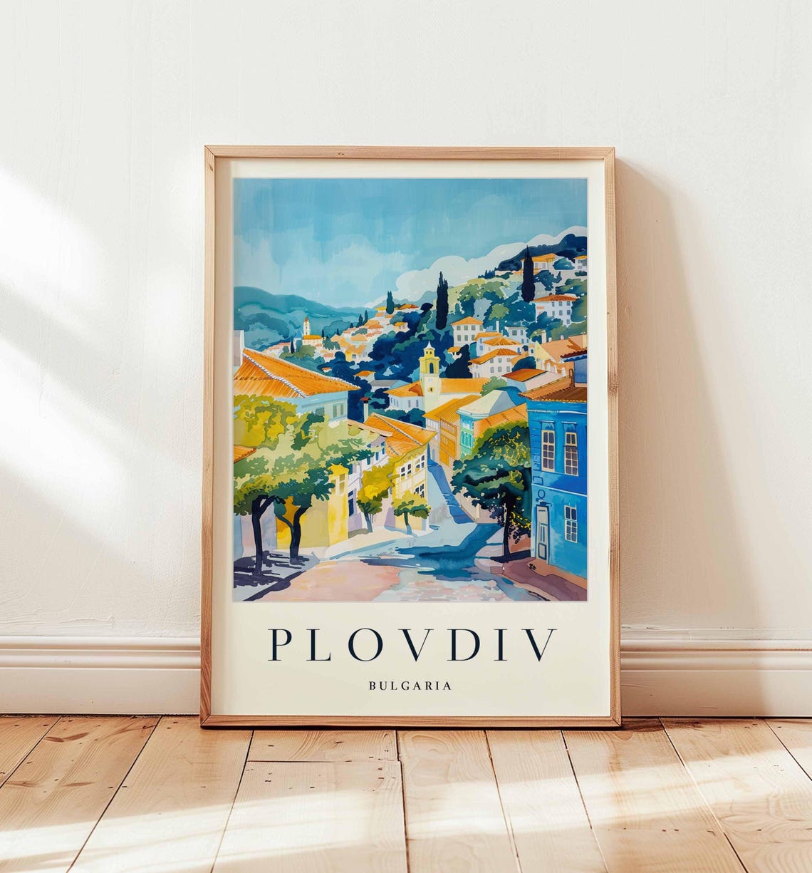 Plovdiv Bulgaria Dusk Cityscape Colorful Streets Painting Poster