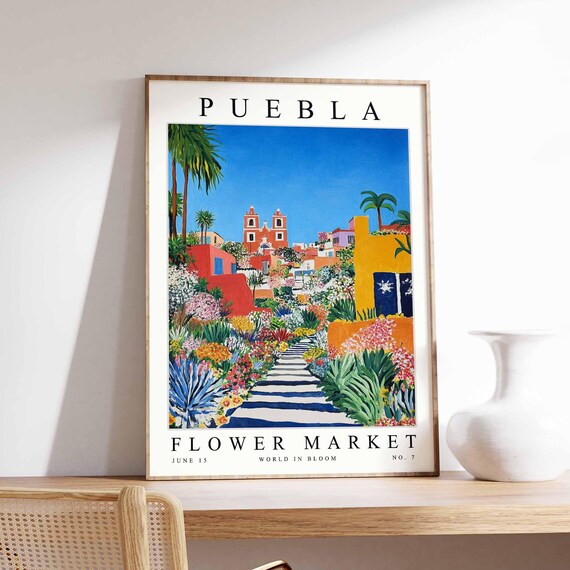Puebla Flower Market Poster Pueblaprint Mexican Floral Wall Art Pueblafloral Decor Botanical Mexico Print Travel