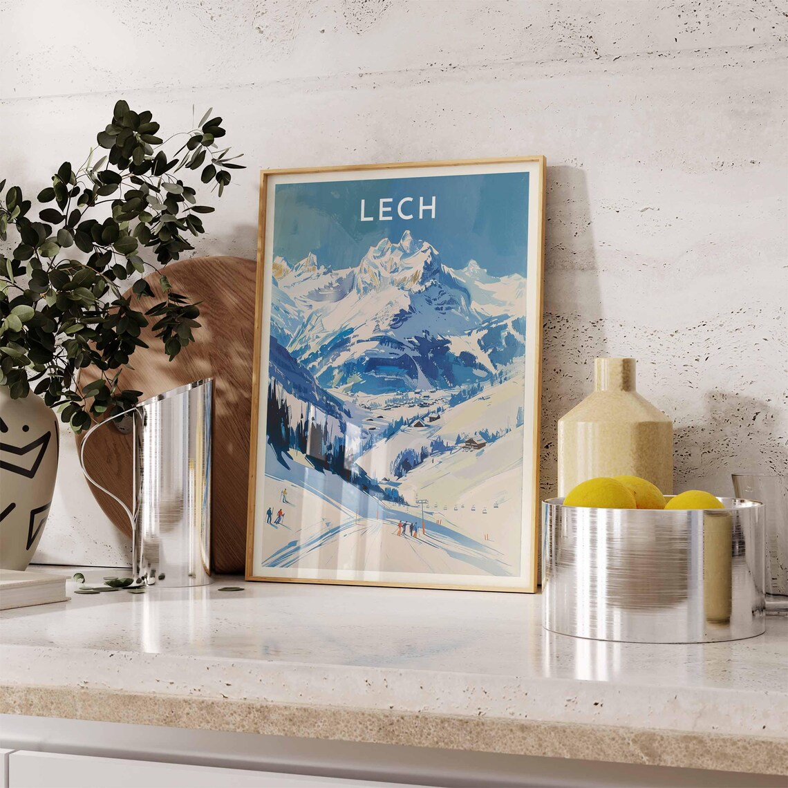 Lech Austria Skiers Groomed Pistes Grand Peak Winter Sports Poster - Image 2