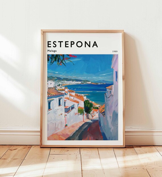 Estepona Malaga Spain 1989 Seaside Street Coastal View Poster