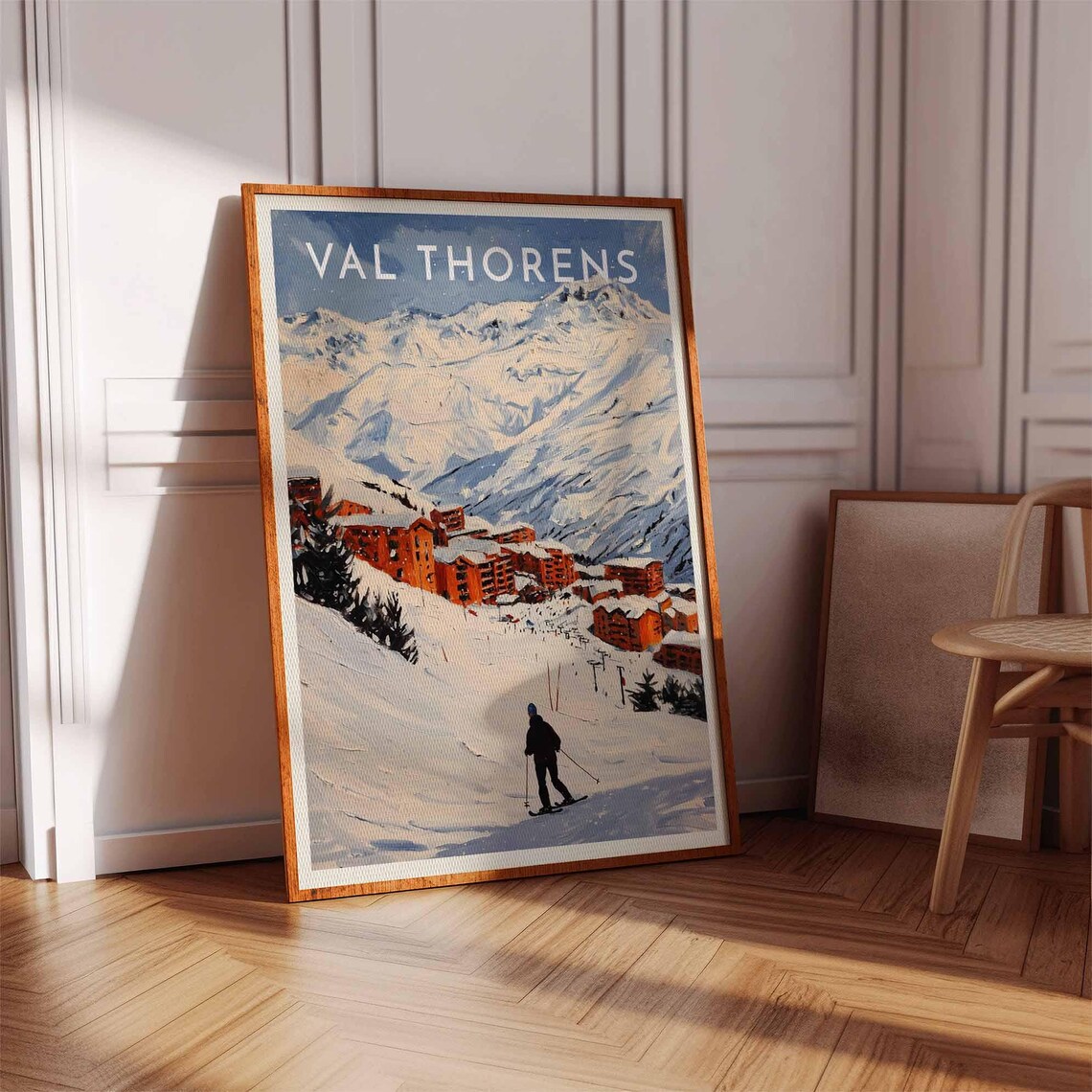 Val Thorens France Lone Skier Red Village White Peaks Poster - Image 3