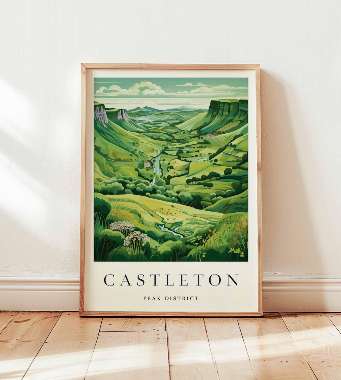 Castleton Peak District Green Valley Stream Landscape Art Poster