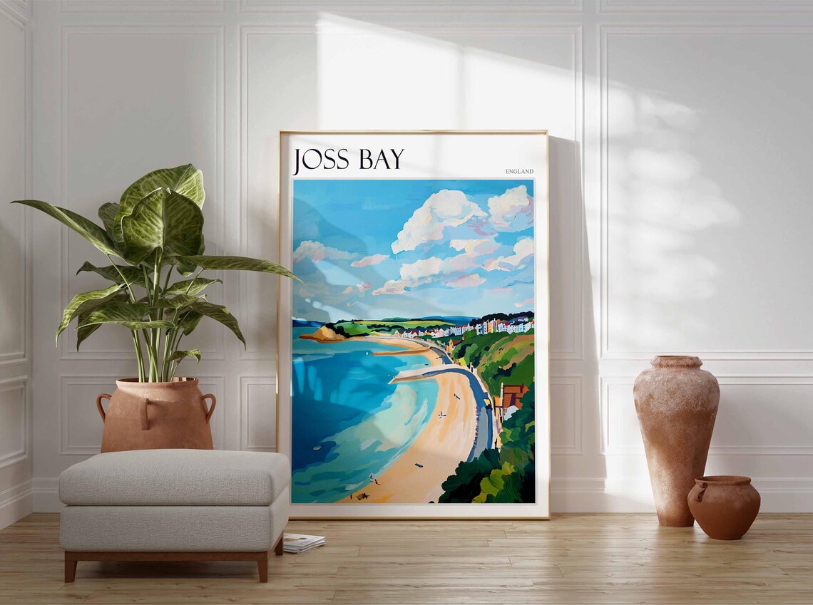 Joss Bay England Coastal Cliff Path Over Golden Sandy Cove Poster - Image 3