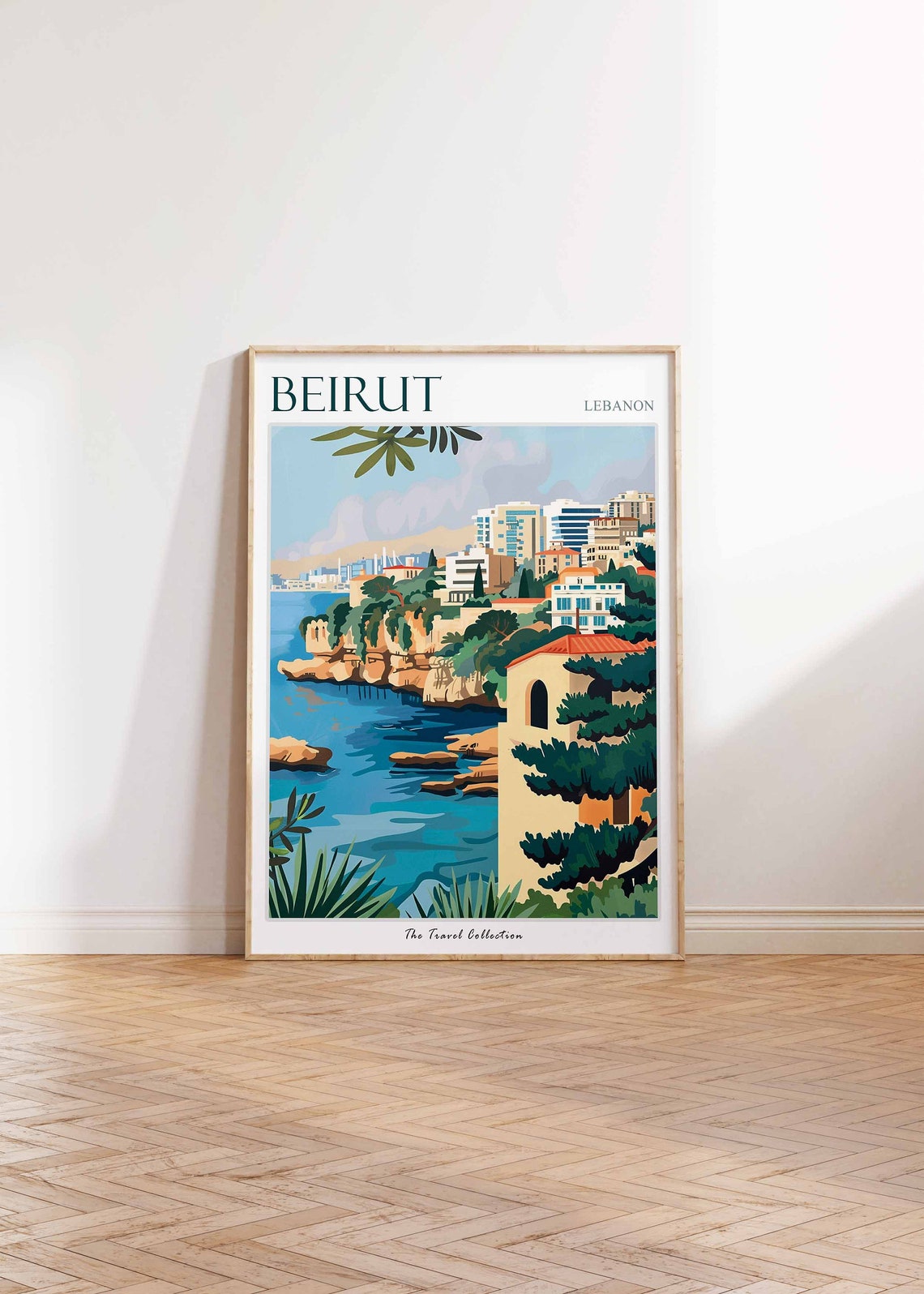 Beirut Rocky Coastline City Skyline Turquoise Sea Travel Poster - Image 2
