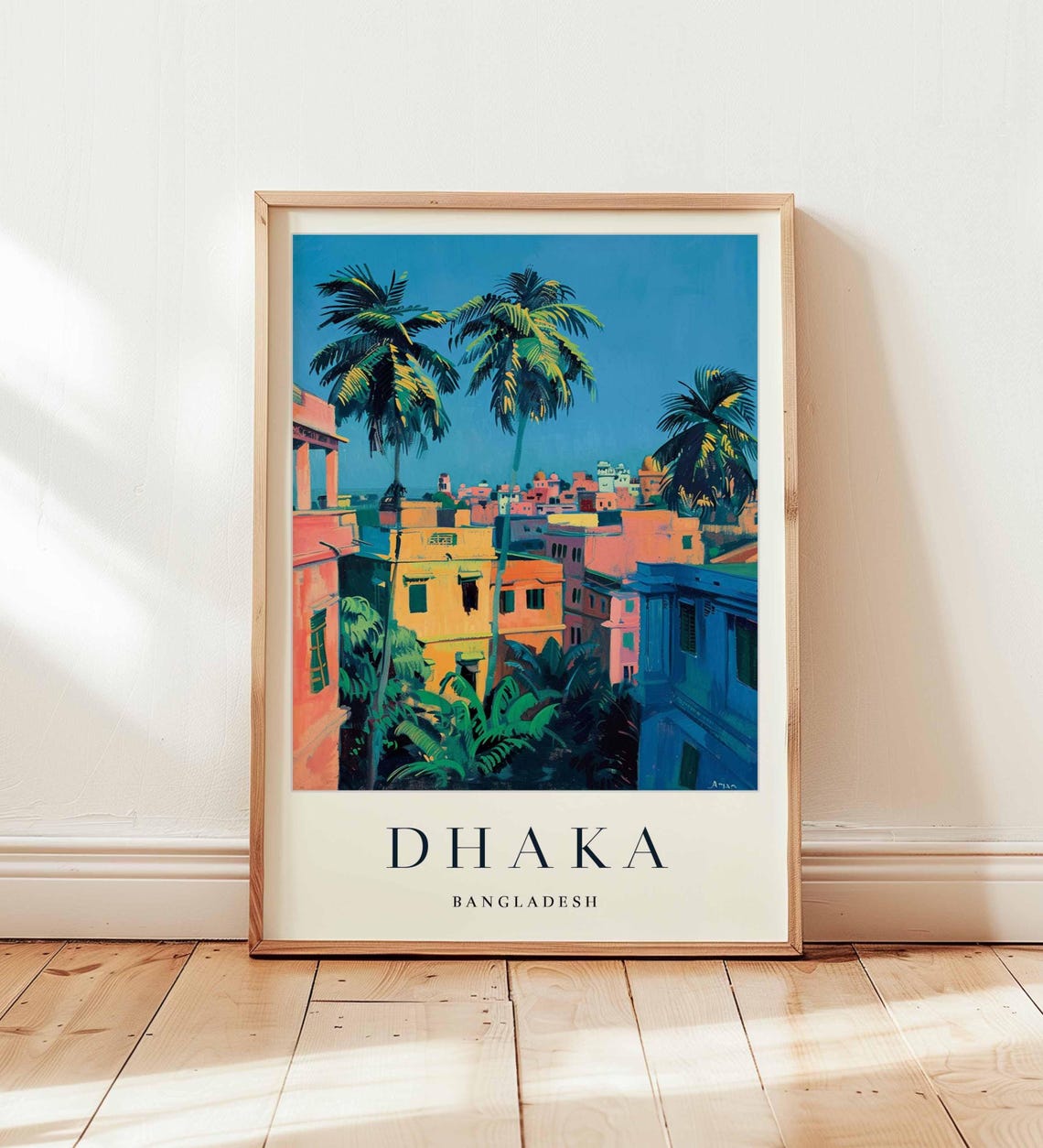 Dhaka Bangladesh Colorful Rooftops Palm Trees Daytime Scene Poster