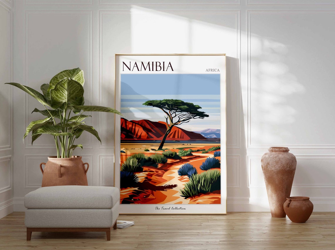 Namibia Africa Desert Acacia Tree Red Dunes Landscape Poster - Image 3