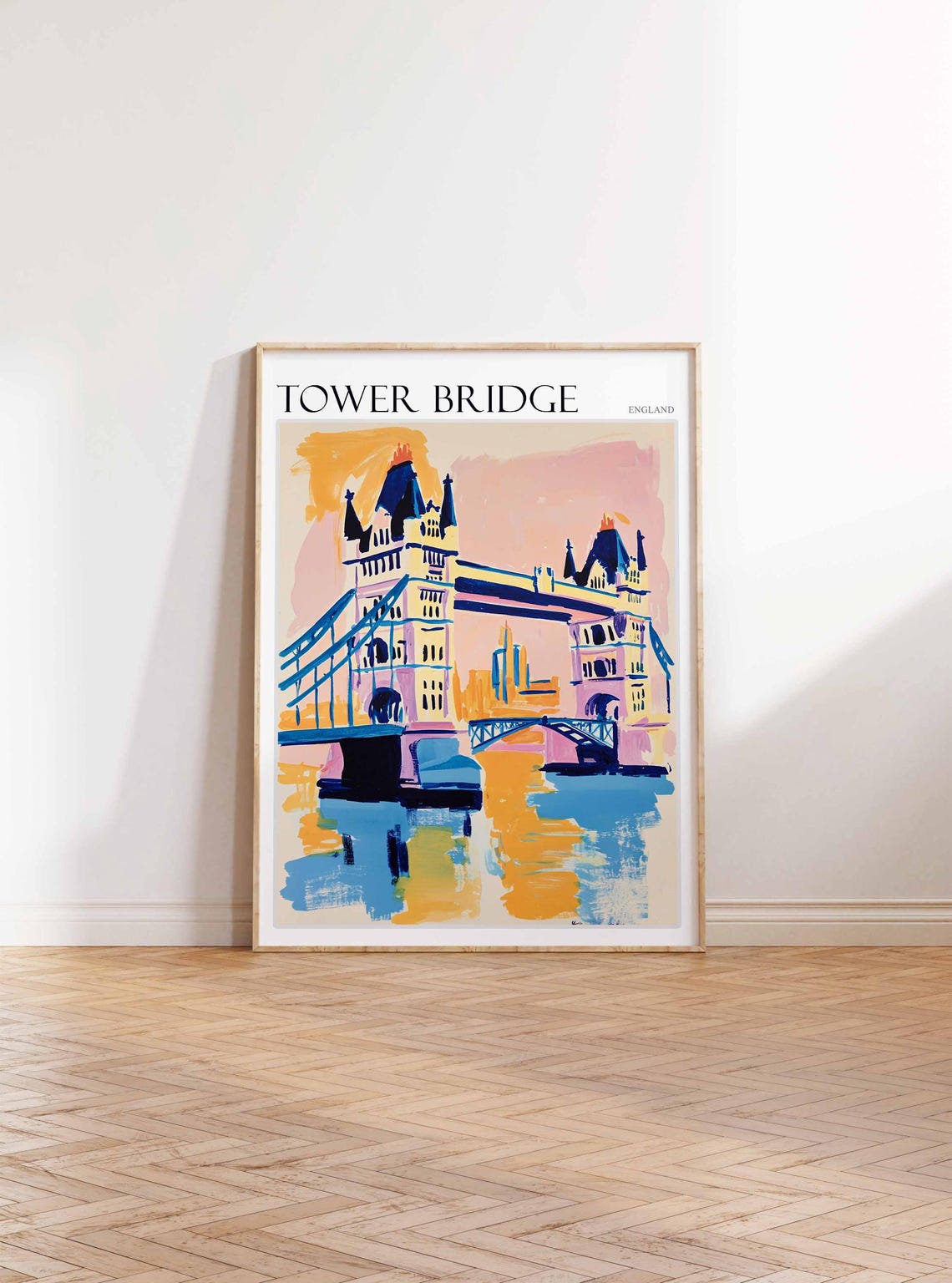 Tower Bridge Pastel Pink Orange Sunset Abstract Painted Poster - Image 2