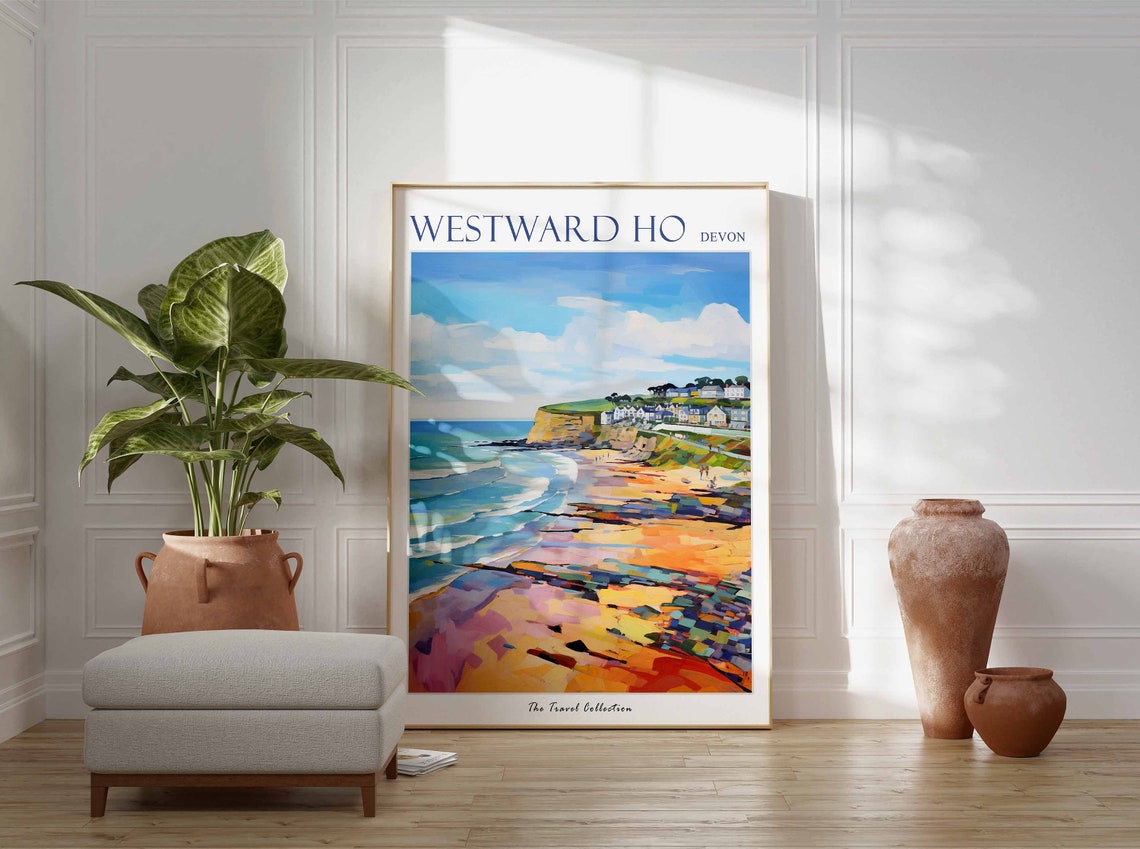 Westward Ho Devon England Beach Cliffs Coastal Scene Art Poster - Image 3
